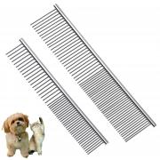 Flezoo 2PCS Dog and Cat Brush, Stainless Steel Dog Grooming Comb Kit, Detangler Deshedding Brush for Long Haired Dogs＆Cats, Dog Tangles Metal Comb＆Knots Hair Remover for Dog＆Cat Undercoat 6.4